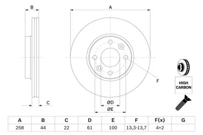 BOSCH 0986479556 Fren Dıskı Ön GM 7701210081, GM 8450006845, GM A4154200101, GM 4154200101, GM 4020600Q1E, GM 402061200R, GM 402067016R, GM 8450031577, GM 402063166R, GM 402067501R