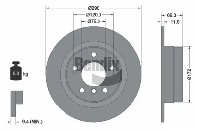 ELITCAR FD52663C DİSK AYNASI ARKA FD52663C BMW F20 F21 F22 F23 F87 1-2SERİ DÜZ ÇAP:290x11x5D