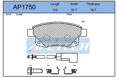 APETECH AP1750 DİSK BALATA ARKA AP1750 V347 CUSTOM (12-) 2.2-2.4 TDCI KABLOLU (ARKADAN ÇEKER)