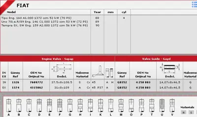 GÜNEŞ 1326-1374 SİBOP TAKIMI 1326 1374 IN 4 EX 4 UNO TIPO 1.4 8V