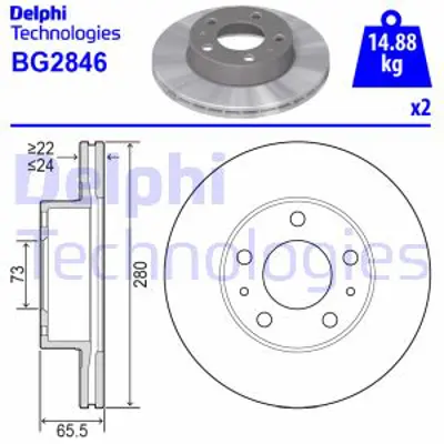 DELPHI BG2846 Fren Dıskı Ön GM 1607872080, GM 4246L2, GM 4246L3, GM 4246L4, GM K1300501080, GM 1300501080, GM 1618878280, GM E169151, GM 4246Y1, GM 424927