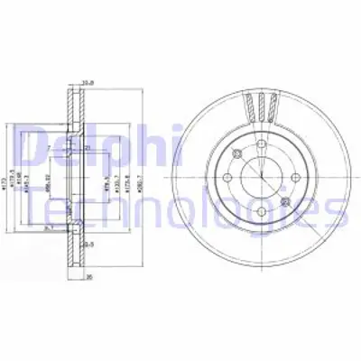 DELPHI BG2872 Fren Dıskı Ön GM 4246L8, GM 4246N0, GM 4246R7, GM 4249J1, GM M12031, GM 1606400380, GM 4246R7SK, GM 1617254180, GM 425132, GM 425143