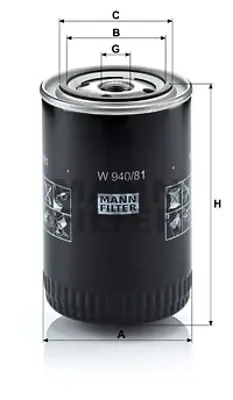 MANN FILTER W 940/81 Yag Fıltresı GM 5457752S, GM 54577525, GM 82220425, GM 1560B41010000, GM 1560087320, GM 1560144010000, GM 1560144011, GM 42511834, GM 9914251183400, GM 1354828