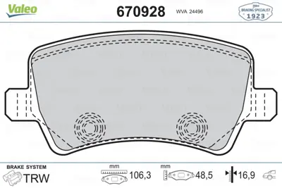 VALEO 670928 Fren Balatası Arka GM ME6G9J/2M008/FB