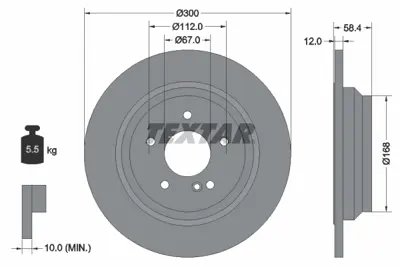 TEXTAR 92176503 Fren Dıskı Arka GM A2214230712, GM A2214231112, GM 2214230712, GM 2214231112, GM A2304231412, GM 2304231412, GM 2304230712, GM 221423111207, GM A221423111207