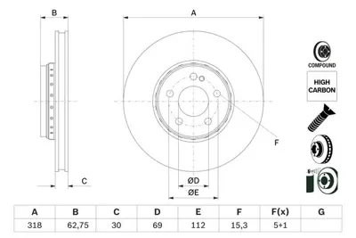 BOSCH 0986479G34 Fren Dıskı Ön GM 4212112, GM A0004212112