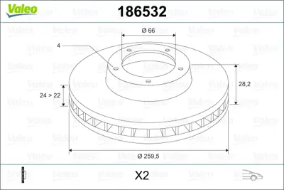 VALEO 186532 On Fren Dısk Aynası Havalı P406 1,6 / 1,8 16v / 1,9 / 1,9td 95> 