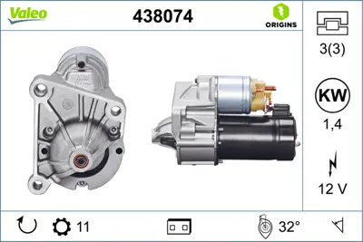 VALEO 438074 Mars Motoru 12v 11 Dıs 1,4kw Renault Kango Clıo Iı 1,9 96> 