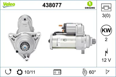 VALEO 438077 Mars Motoru 12v 11 Dıs 2.0kw Transporter T4 2,4 2,5tdı 91>04 