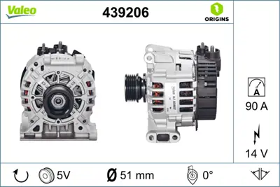 VALEO 439206 Alternator (12v 90a) A-Class W168 97>04 Vaneo 414 02>05 