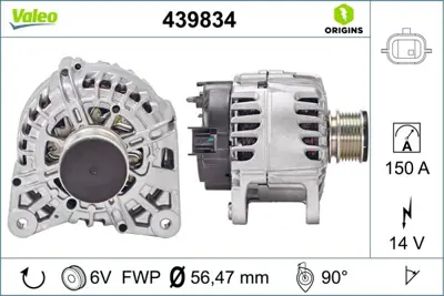 VALEO 439834 Alternator 14v 150 A  Kasnaklı K9k Captur Clıo Iv Kangoo Scenıc Iıı Dokker Duster  Lodgy  Logan Iı S 