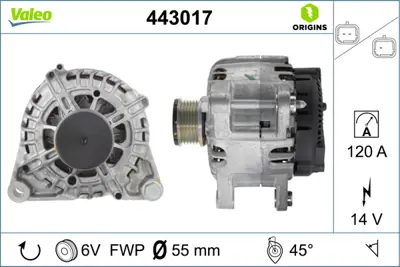 VALEO 443017 Alternator P208 P301 P2008 P308 (T9) Ds3 C3 Iıı Celysee Eb2 1,0 1,2 120 Amper 