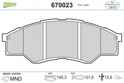 VALEO 670023 On Fren Balatası Hılux Iıı Pıckup 2,5d 4d 06 / 06> 