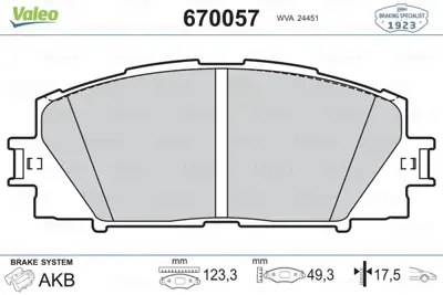 VALEO 670057 On Fren Balatası Toyota Corolla 13> Yarıs 11> 