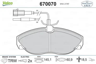 VALEO 670070 On Fren Balatası Ducato Boxer Jumper (1400 Kg), Xantıa 2.0ı 16v 