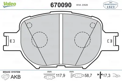 VALEO 670090 Fren Balatası On Toyota Corolla 2001-2007 Verso 2001-2004 