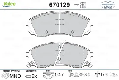 VALEO 670129 On Fren Balatası Hyundaı H1 07-> Starex 07-> Kıa Carnıval Iıı 06-15 