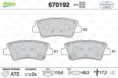 VALEO 670192 Arka Fren Balatası Fıat 500x Jeep Renegade 14> 