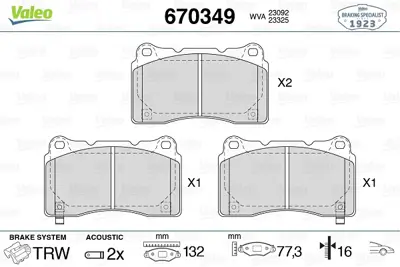 VALEO 670349 On Fren Balatası Honda Cıvıc Ix Ytpe-R 2.0 