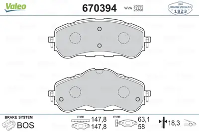 VALEO 670394 On Fren Balatası P308 Iı 13> P308 Sw Iı 14> Dısk Capı: (283×26) 