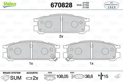 VALEO 670828 Arka Fren Balatası Impreza 4x4 92>00 Legacy 4x4 90-99 