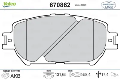 VALEO 670862 On Fren Balatası Toyota Avensıs 00-02 