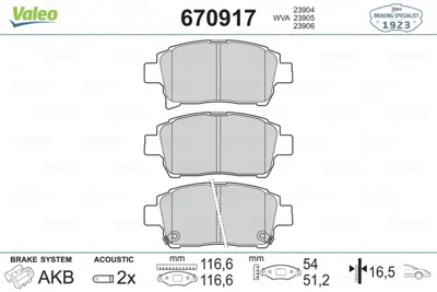 VALEO 670917 On Fren Balatası Corolla Verso Vvt I 2001-> Corolla 2002-2007 