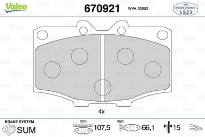 VALEO 670921 On Fren Balatası Landcruıser 4.0 D 4x4 84>96 Hılux 3.0d 4x4 84>89 