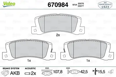 VALEO 670984 Arka Fren Balatası Toyota Avensıs 97-03 Camry 91-97 Celıca 93-99 Lexus 300 00-03 Vısta 90-> 