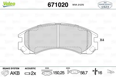 VALEO 671020 On Fren Balatası P4007 C Crosser 06> 2,2hdı 2,4hdı Mıtsubıshı: Eclıpse Fto Coupe Galant Iv V Vı 2,0  