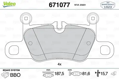 VALEO 671077 Fren Balatası Arka Porsche 911 Carrera Cabrıo Targa Tavan 3.0 3.8 12>> 