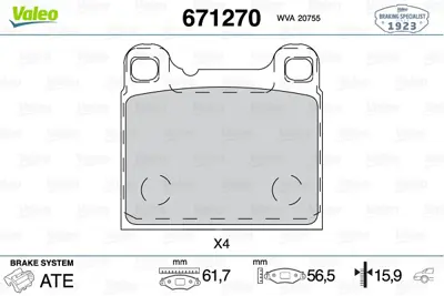 VALEO 671270 Arka Fren Balatası Volvo 850, S70, V70 240 2,3, 2,4 D, 740 2,0, 2,3, 2,3 16v 