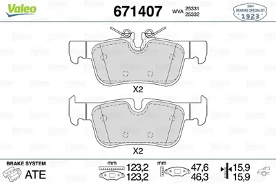 VALEO 671407 Fren Balatası Arka Bmw F45 F48 F39 Mını F60 F54 