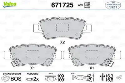 VALEO 671725 Arka Fren Balatası Honda Crv 2.0 Vtec 2007-2012 Crv 1.6 2012-> 