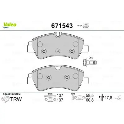 VALEO 671543 Fren Balatası Arka Transıt Custom Ttf 14> V362  Yenı Transıt  V363 Ttg 14> V363 Tek Teker 