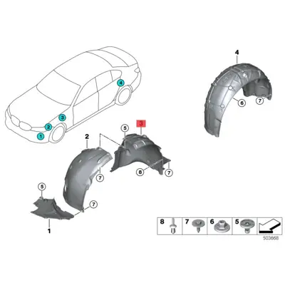 BMW 51717340928 Sağ Ön Çamurluk Davlumbazı Arka Bölüm 51717340928