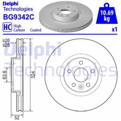 DELPHI BG9342C On Fren Dıskı -Volvo  Xc60 (156) D3 D4 D5 T5 T6 13> 