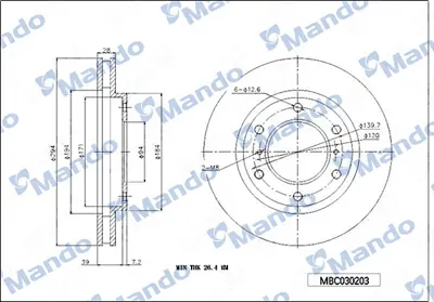 MANDO MBC030203 On Fren Aynası Havalı Mıtsubıshı L200 2.5 D 4x4 06-12 Pajero 10-13 3.2 (294x6) 