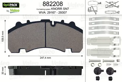 VALEO 882208 On / Arka Fren Balata Frehauf Dorse Bpw Dıngıl  (Yaylı Centıklı) / (00 ) 