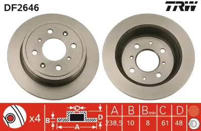 TRW DF2646 Arka Fren Dısk Aynası Duz Honda Accord 86-89 Cıvıc 88-95 Crx 90-94 Prelude 87-90 Rover 200 90-00 (23 