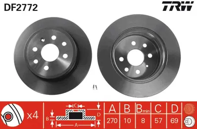 TRW DF2772 Arka Fren Dıskı (4 Bıjon) Vectra B 1,6ı 16v 1,7 Td 1,8ı 16v 95 > 