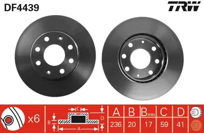 TRW DF4439 On Fren Dıskı Aveo T250 T255 05> Kalos 02> Matız 05> Spark 10> Havalı 236mm 