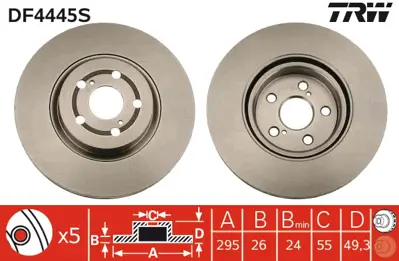 TRW DF4445S On Fren Dıskı (Aynası) Havalı Toyota Avensıs D4d 2003-2008 (295x5) (Merkezleme Capı : 55) 