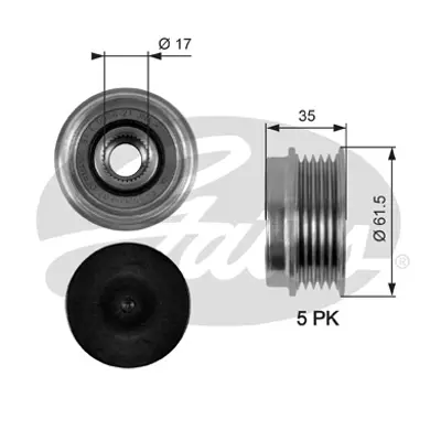 GATES OAP7033 Alternator Kasnagı (Rulmanlı) Passat (96 05) A4 (01 04) A6 (97 05) Superb 1,6 1,8 19tdı 022903119B