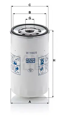 MANN FILTER W1160/5 Yag Filitresi - Bypass Kısa - Ford Cargo / 2524-3230-1838 