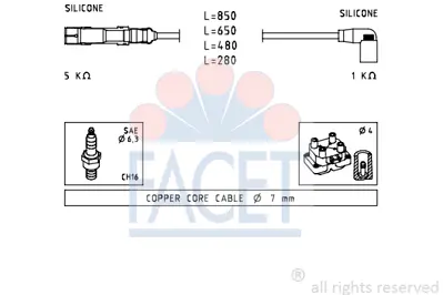 FACET 4.7223 Bujı Kablo Takımı Jetta 11>18 Touran 06>10 Caddy 04>15 Beetle 02>10 