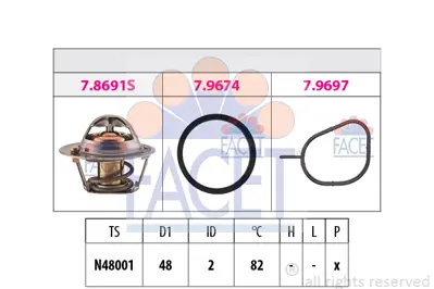 FACET 7.8691 Termostat 82c Ford Ecoport 1.5 Tı 13> Ka + 1.2 16> Volvo C30 (533) 1.6 06>12 S40 Iı (544) 1.6 05>12  