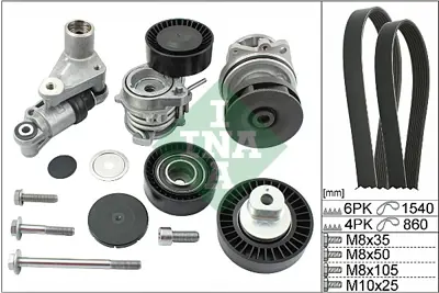 INA 529005330 Kanallı Kayıs Set (Devırdaım + 2 Kayıs+gergı+tamır Takım Setı) Bmw M52 M54 E46 E39 E53  