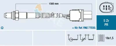 FAE 75053 Oksıjen Sensoru Golf V 2.5 Fsı (1220 Mm) 22906262BL 22906262CH 3H906262J 6A906262CC 6A906262CG 6A906262DA 6A906262DE 6E906265C 7C906262BE 7C906262BM