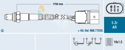 FAE 75361 Oksıjen Sensoru Lambda Sondası (5 Kutuplu 1720mm) Beetle 02>05 Golf V 03>06 A8 / A8q 04>07 Q7 07>15  79906262E 79906262F 1K0998262M 22906262P 22906262Q 22906262R 66906262 21906265AN 22906262AK 22906262BB